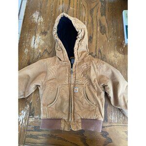 Carhartt Boys Tan Hooded Zip Jacket with Brown Trim